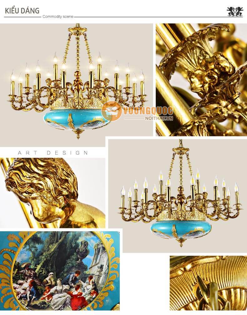 Đèn chùm đồng nến phong cách châu âu abr150-3